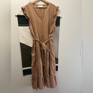 Adyson Parker Women's Linen Blend Tiered Ruffle Pockets Midi Dress
